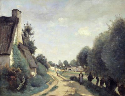 Een weg bij Arras, of huisjes, ca. 1842 door Jean Baptiste Camille Corot